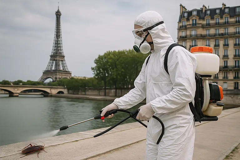 Technicien Nuisibles France réalisant un traitement de désinsectisation à Paris